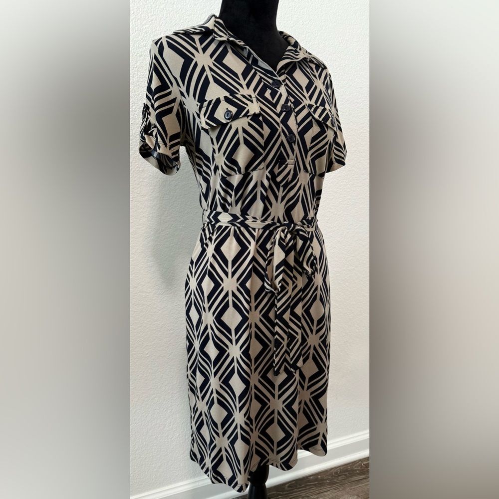 EnFocus Studio Geometric Black/Cream Dress, Work, Office Attire, Size 8